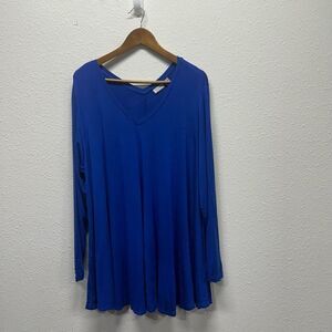 LOGO By Lori Goldstein Blue Jersey Knit Rayon Blend Long Sleeve Tunic Women's 2X